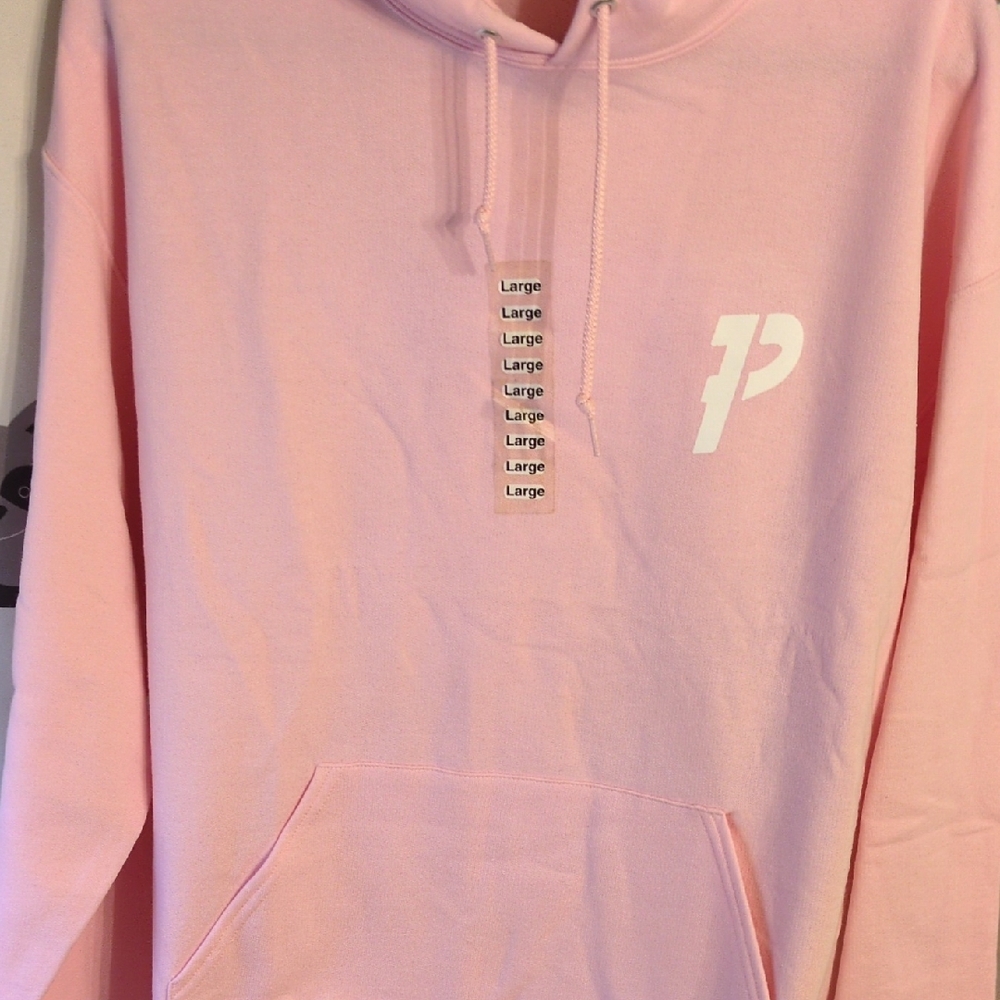 Men's Pink Logo Pullover Hoodie with Kangaroo Pocket